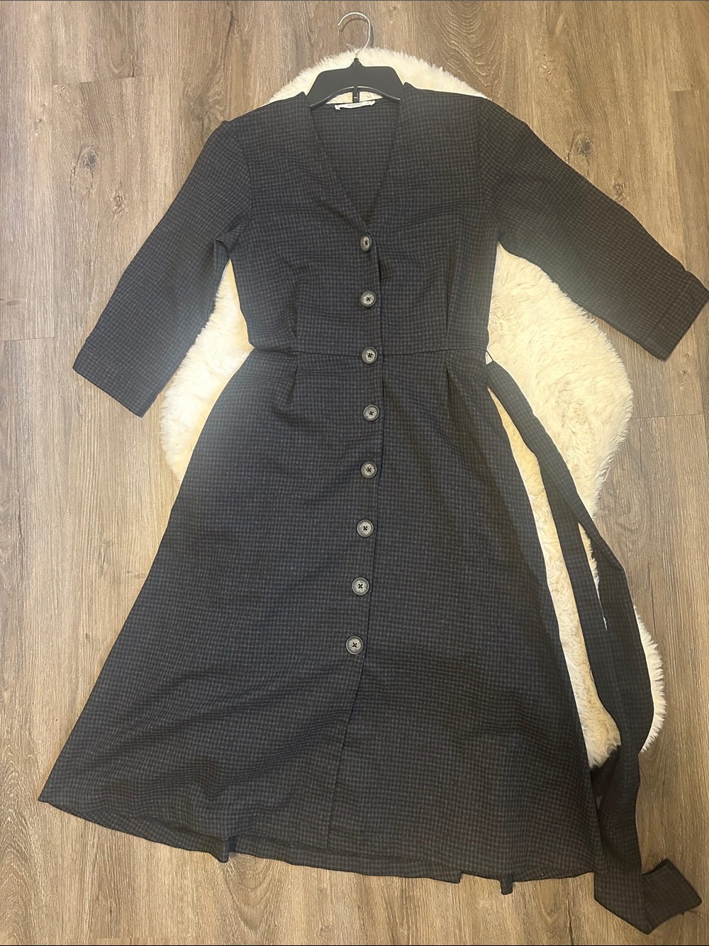 MANGO Classic Black Button-Front Women’s Dress with Waist Tie Size 2